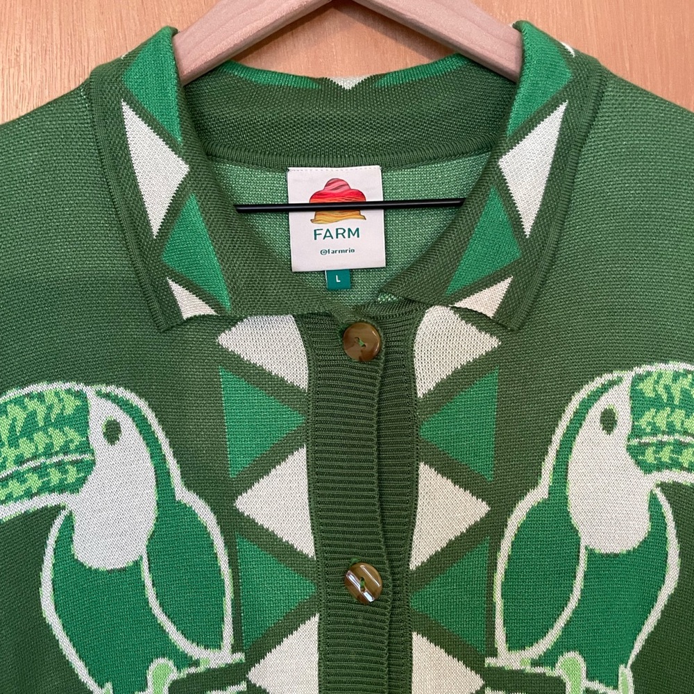 FARM Rio Green Tropical Toucan Button-Up shirt dress - Picture 2 of 6